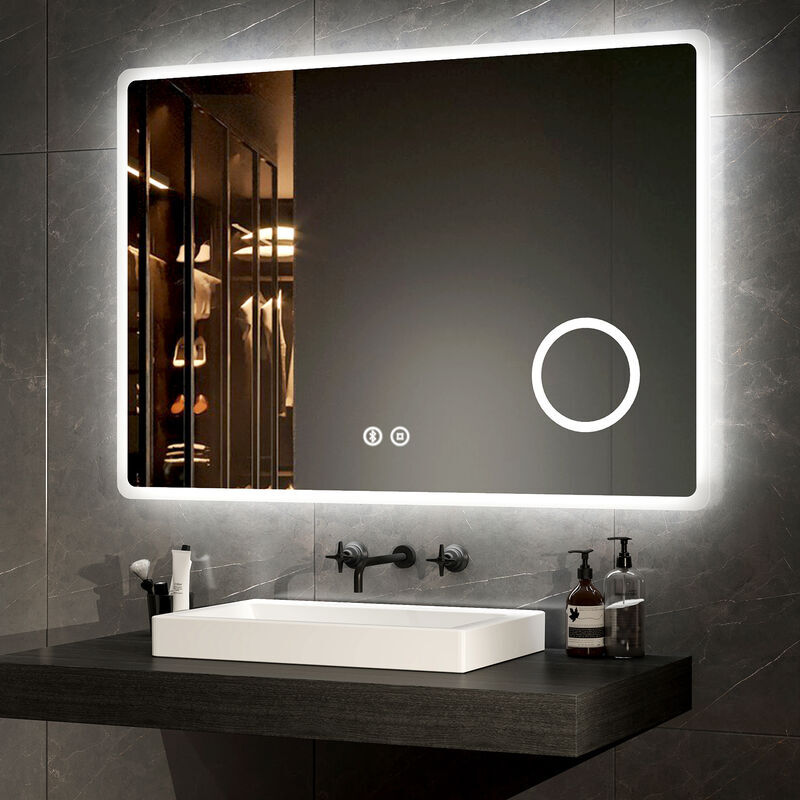 Emke - Demister Bathroom Mirror with Shaver Socket Smart led Illuminated Bathroom Mirror with Light, Bluetooth, 1000x700mm