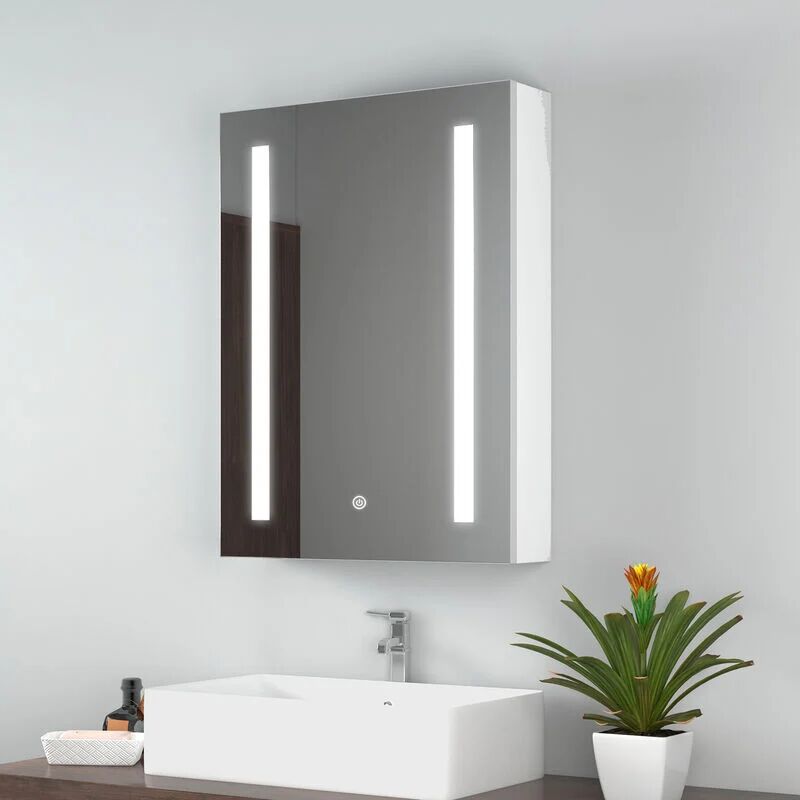 Emke - Bathroom led Mirror Cabinet with Shaver Socket Illuminated Dimmable led Aluminum Mirror Cabinet with Anti-fog 500x700mm