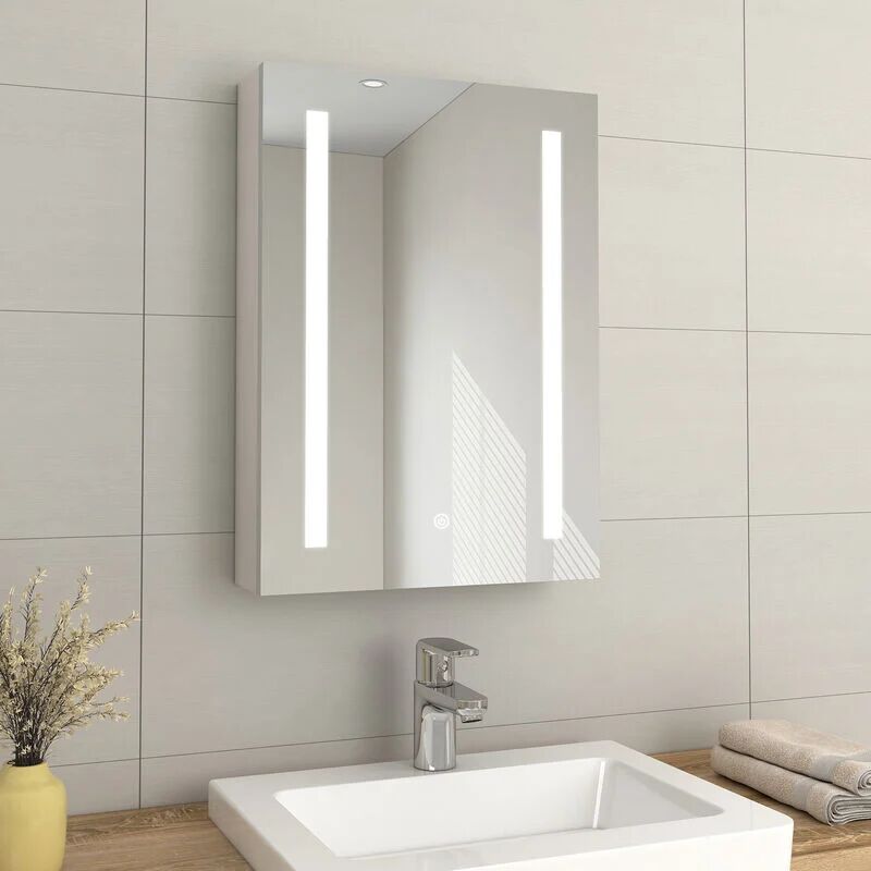 EMKE LED Illuminated Bathroom Mirror Cabinet Shaver Socket Bathroom Wall Cabinet with Demister and Touch 500x700mm