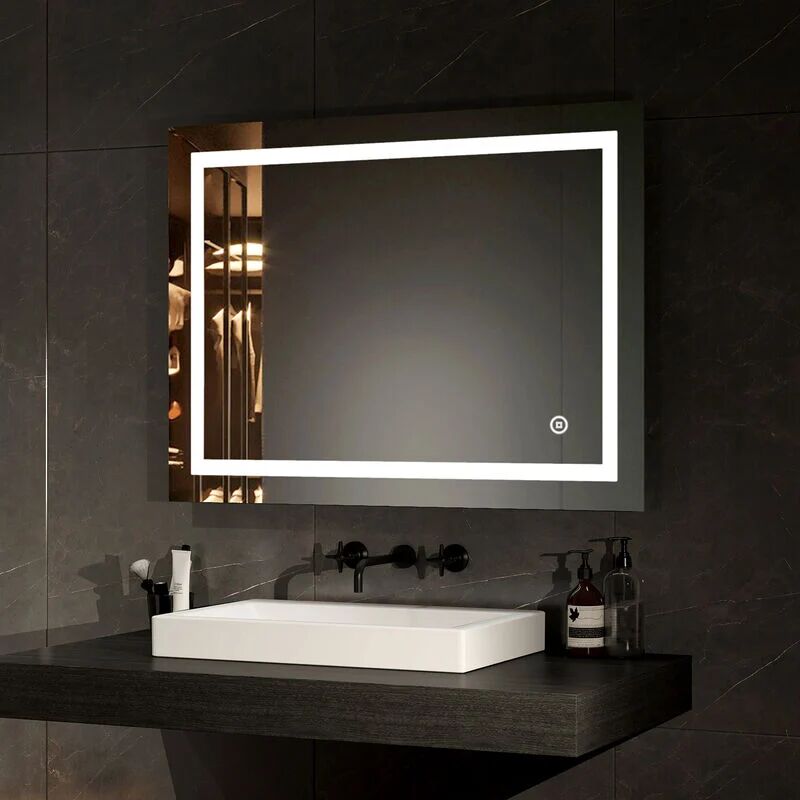 Led Illuminated Bathroom Mirror with Light Dimmable Bathroom mirror with Shaver, Touch Switch, Demester, Fuse, 600x800MM - Emke