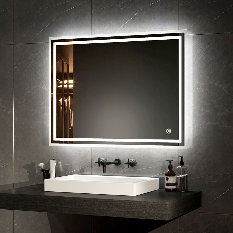 Emke - led Illuminated Bathroom Mirror with Light Dimmable Bathroom mirror with Shaver, Touch Switch, Demester, Fuse, 60x80cm