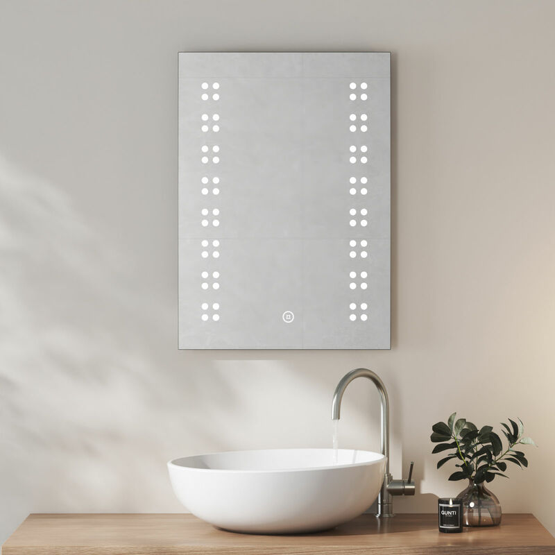 Illuminated Bathroom Mirror with Shaver Socket 500×700mm, Wall Mounted led Bathroom Vanity Mirror with Touch Switch & Demister Pad - Heilmetz