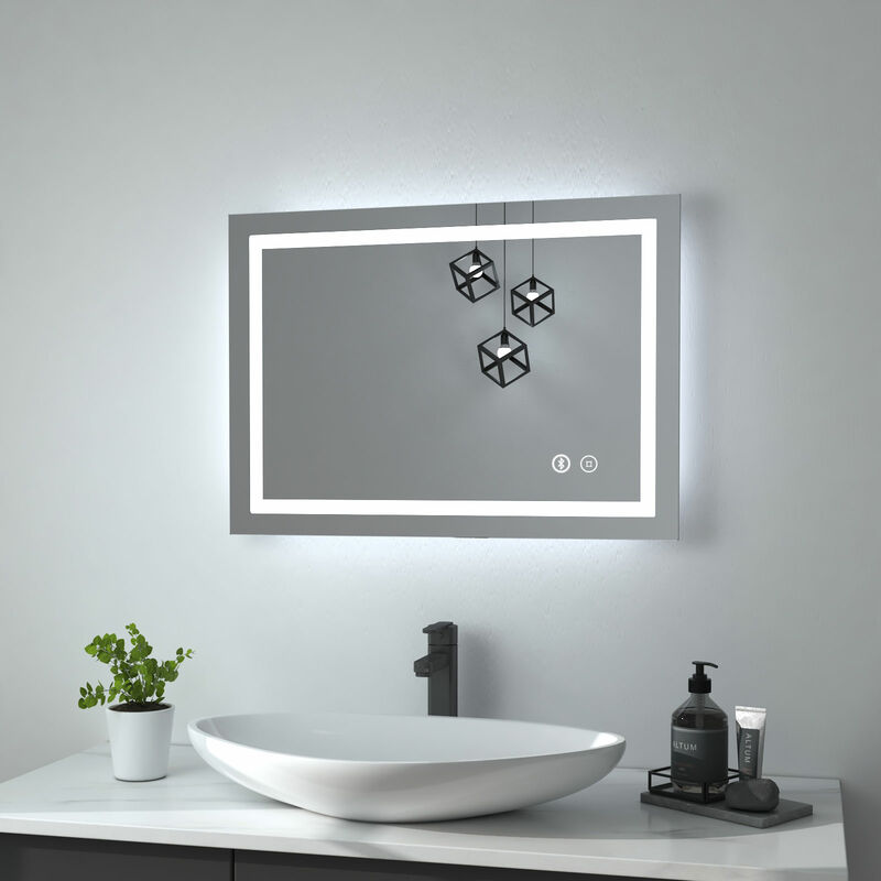 HEILMETZ Illuminated Bathroom Mirror with Shaver Socket 500×700mm, Wall Mounted Multifunction led Bathroom Vanity Mirror with Touch Switch + Demister +