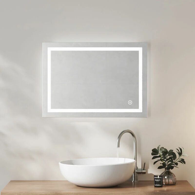 Illuminated Bathroom Mirror with Shaver Socket 700×500mm, Wall Mounted led Bathroom Vanity Mirror with Touch Switch & Demister Pad - Heilmetz