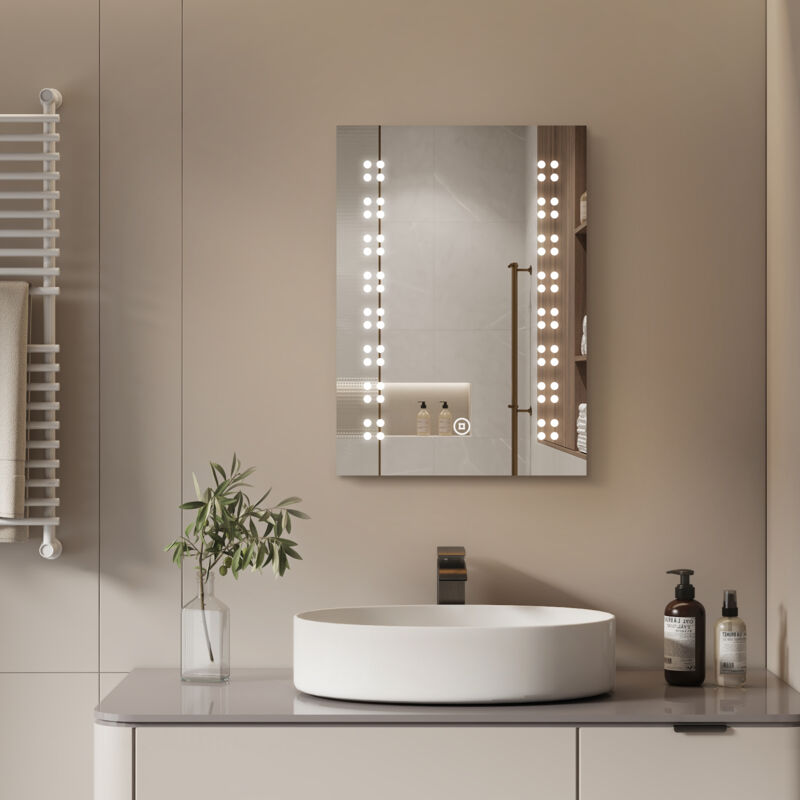 Bathroom led Mirror with Shaver Socket Backlit Illuminated led Bathroom Mirror with Touch Sensor, 500x700MM - S'afielina
