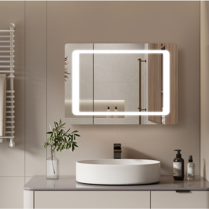 Bathroom Mirror with Light and Shaver Socket Anti Fog Bathroom Led Mirror, Motion Sensor, Fuse, Horizontal/Vertical, 500x700mm - S'afielina