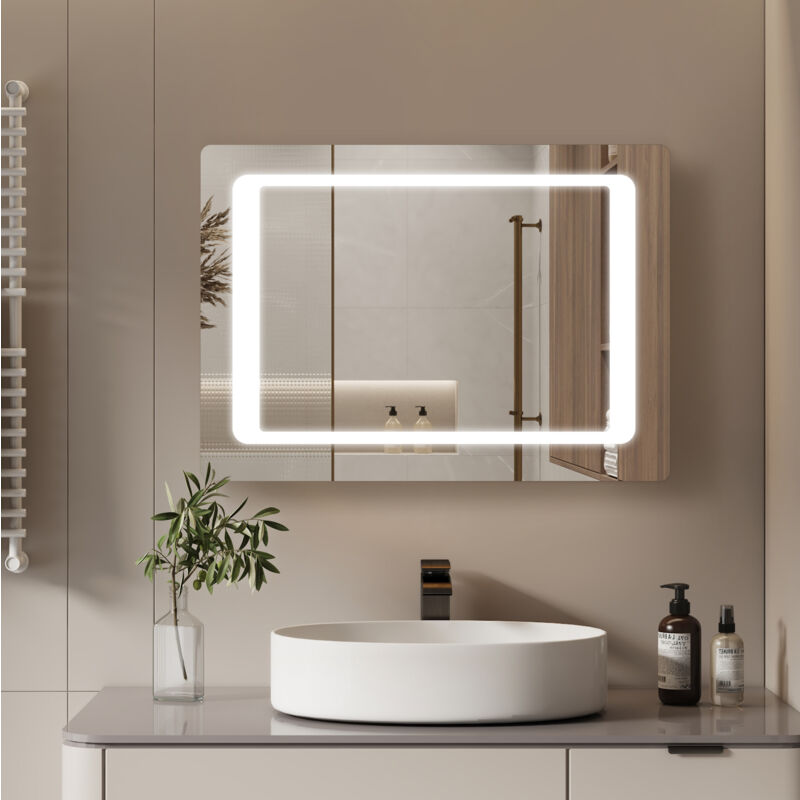 Bathroom Mirror with Light and Shaver Socket Anti Fog Bathroom Led Mirror, Motion Sensor, Fuse, Horizontal/Vertical, 600x800mm - S'afielina