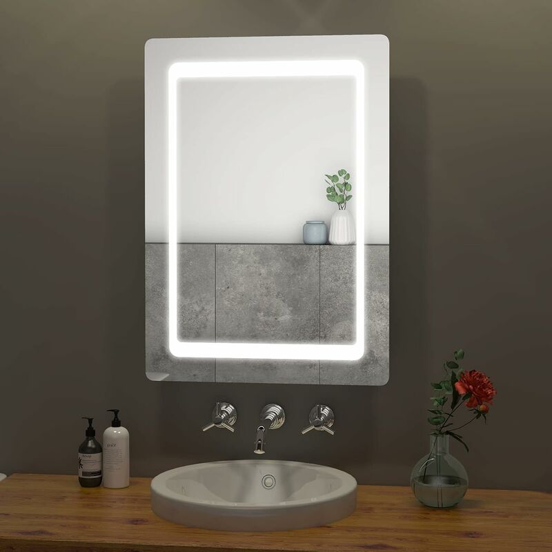Bathroom Mirror with Shaver Socket, Smart Bathroom Mirror with Motion Sensor and Demister Pad, led Wall Mirror with Lights, 500 x 700 mm - S'afielina