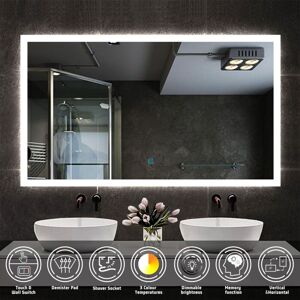 Acezanble - 1000 x 600mm Bathroom Illuminated led Mirror with Demister Pad + Shaver Socket 3 Color Lights Dimmable Wall Mounted Bathroom Makeup