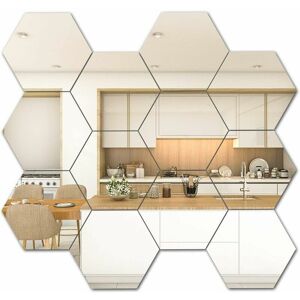 HOOPZI 12 pcs Hexagon Mirror Tile Wall Sticker 3D Acrylic Decor Mirror Wall Sticker On Modern Decal for Home Living Room Bedroom, (10 8.6 5 cm, Silver)