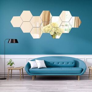 HÉLOISE 12 Pieces Wall Mirror Self Adhesive Wall Mirrors Acrylic Hexagon Wall Sticker for Home Bedroom Living Room Decor, etc- 20 17cm