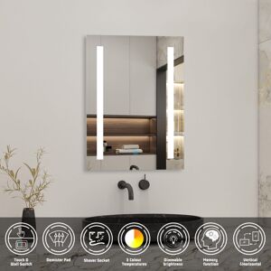 BIUBIUBATH 7050cm Rectangle led Mirror with Shaver Socket,3 led Colors,Anti-fog,Memory Function