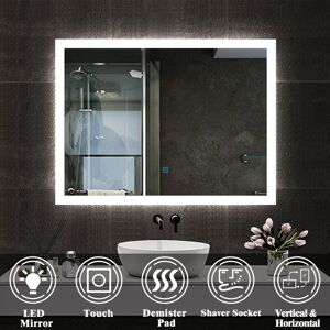 Acezanble - 600x800mm Bathroom Mirror with Shaver Socket, Wall Mounted led Mirror, Dimmable & Demister, Horizontal / Vertical