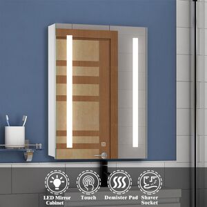 Bathroom Mirror Cabinet led Illuminated Cabinet Acrylic Light Strip 600 x 800mm with Demister Pad, Touch Sensor, Shaver Socket - Acezanble