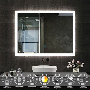 Acezanble - Illuminated Led Bathroom Mirror 500 x 700mm with Demister Pad + Shaver Socket 3 Color Lights Dimmable Wall Mounted Bathroom Makeup Mirror