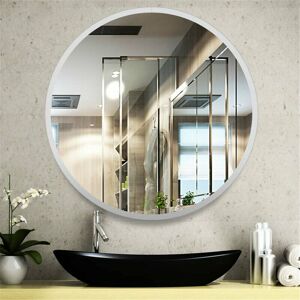 Livingandhome - Modern Wall Mounted Slim Frame Round Mirror, White 40cm