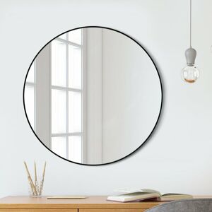Livingandhome - Modern Wall Mounted Slim Frame Round Mirror, Black 40cm