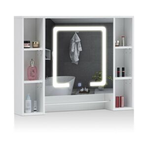 CLIPOP Bathroom Mirror Cabinets with led Lights, 70 x 90 x 15.5cm Bathroom Wall Cabinets With Towel Rail, 5 Adjustable Storage Shelves