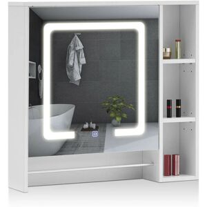 CLIPOP Bathroom Mirror Cabinets with LED Lights, 70 x 74 x 15.5cm Bathroom Wall Cabinets With Towel Rail,5 Adjustable Storage Shelves