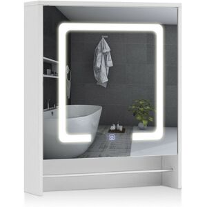 CLIPOP Bathroom Mirror Cabinets with led Lights, 70 x 58 x 15.5cm Bathroom Wall Cabinets With Towel Rail and 2 Adjustable Storage Shelves