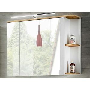 Impact Furniture - Bathroom Mirror Wall Cabinet with led Lights Shelf Storage Oak Finish Plat - White Gloss / Oak Finish