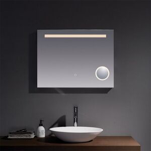 CLIFTON MIRRORS Bathroom Wall Mirror - Rectangular 800 x 600 Mm - Led Light (3 Tone) - Anti Fog Demister - Magnifying Mirror