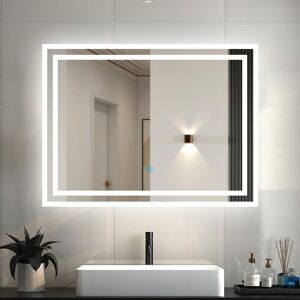 500 x 700mm Illuminated Bathroom Mirror with Shaver Socket Fogless Dimming 3 led Colors - Biubiubath