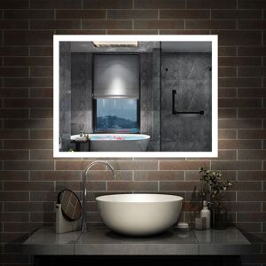 800 x 600mm Illuminated Bathroom Mirror with Shaver Socket Fogless Dimming 3 led Colors - Biubiubath
