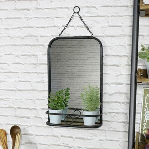 Melody Maison - Black Metal Vanity Wall Mirror with Shelf 32cm x 50cm - Grey