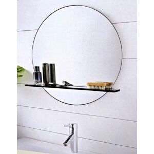 DYLEX Black Round Bathroom Mirror With Cosmetics Shelf Wall Mounted Metal Frame