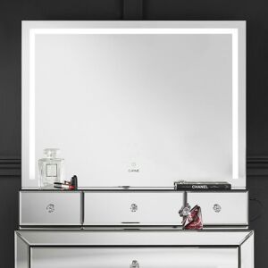 Carme Home - Callie Desktop Mirror with led Strip Touch Sensor 3 Colour Light 3 Drawers Storage Organiser Compartment Frameless Silver Bedroom