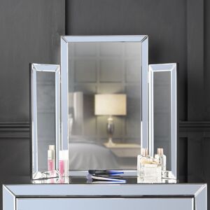 CARME HOME Paloma - Luxury Tri-Fold Mirror Bevelled Glass Design Folded Tabletop Makeup Bedroom Dressing Vanity Table (Grey) - Grey