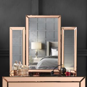 Carme Home - Paloma - Luxury Tri-Fold Mirror Bevelled Glass Design Folded Tabletop Makeup Bedroom Dressing Vanity Table (Rosegold) - Rose Gold