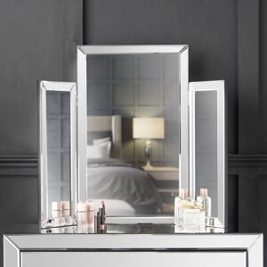 CARME HOME Paloma - Luxury Tri-Fold Mirror Bevelled Glass Design Folded Tabletop Makeup Bedroom Dressing Vanity Table (Silver) - Silver