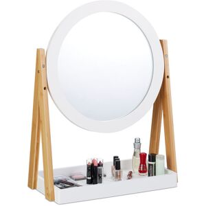 RELAXDAYS Cosmetic Makeup Mirror, Bamboo Vanity Mirror with Storage Tray