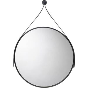 Round black leather look strap hung mirror - black - with Hang n Lock - Croydex