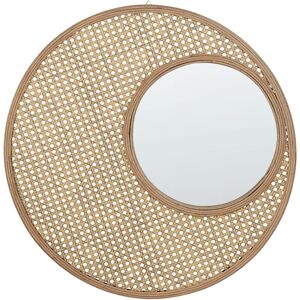 Beliani - Wall Hanging Mirror Home Décor Bamboo Frame Rattan Synthetic ø 60 cm Palau - Natural