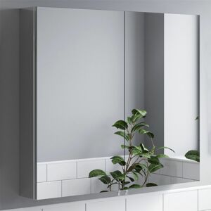 AQUARI Bathroom Mirror Cabinet Stainless Steel Double Door 800 x 700mm - Silver