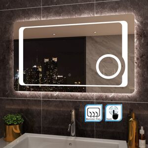 Elegant - 1000 x 600mm Anti-foggy Wall Mounted Mirror, Frontlit led Illuminated Bathroom Mirror with 230V Shaver Socket, 3 Times Magnifying