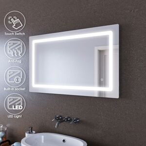 ELEGANT 1000x600mm Illuminated LED Bathroom Mirror Lights Curved Edge Design Backlit Shaver Socket Bath Vanity Wall Mounted Mirrors with Touch Switch