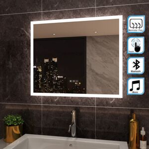 600 x 500mm Anti-foggy Wall Mounted Mirror, Frontlit led Illuminated Bathroom Mirror with Shaver Socket and Bluetooth Speakers - Elegant