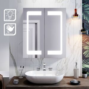 Elegant - led Mirror Cabinet 600 x 700mm with Lights Sensor Switch Stainless Steel Frame Modern Bathroom Wall Storage Mirror