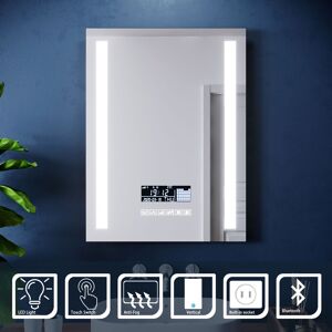 Elegant - 600x800mm Illuminated led Light Bathroom Mirror Touch control Anti-Fog Clock Function Bluetooth Audio Shaver Socket