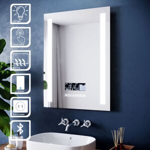 Elegant - Bathroom Mirror Lights 600 x 800 mm Bathroom Led Mirror with Shaver Socket and Bluetooth Anti Fog Mirror with Clock