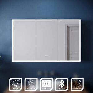 Elegant - 1050 x 650 x 125mm Bathroom Illuminated led Mirror Cabinet with Shaver Socket, Bluetooth and Stainless Steel Cabinet