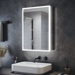 Elegant - Bathroom Mirror Cabinet led Illuminated Stainless Steel Cabinet Acrylic Light Strip 500 x 700mm with Demister Pad, Touch Sensor, Shaver
