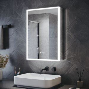 ELEGANT Bathroom Mirror Cabinet LED Illuminated Stainless Steel Cabinet Acrylic Light Strip 500 x 700mm with Demister Pad, Touch Sensor , Shaver