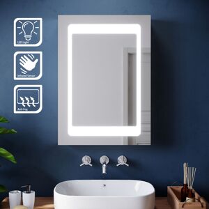 Illuminated led Bathroom Mirror Cabinet Stainless Steel Wall Storage, Mirror with Lights and Sensor Switch, 500 x 700mm with Demister Pad - Elegant