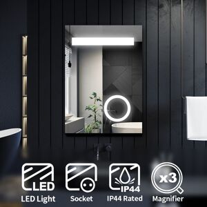 Elegant - Energy Efficient Bathroom led Mirror 3x Magnifying hd Silver Mirror Aluminium Alloy Framed IP44 Splash Proof 500 x 700 mm