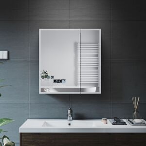 ELEGANT LED Bathroom Cabinet Stainless Steel Cupboard Mirror Cabinet with Shavor Socket Touch Sensor 600x630X125mm 3 Color Tone Demister Dimmable